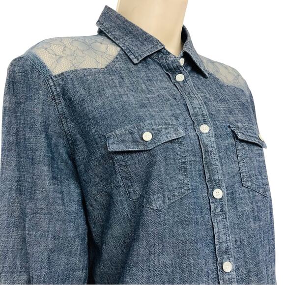 American Eagle Outfitters Denim Blouse Western Cowgirl Long Sleeve Button Front - Picture 7 of 16
